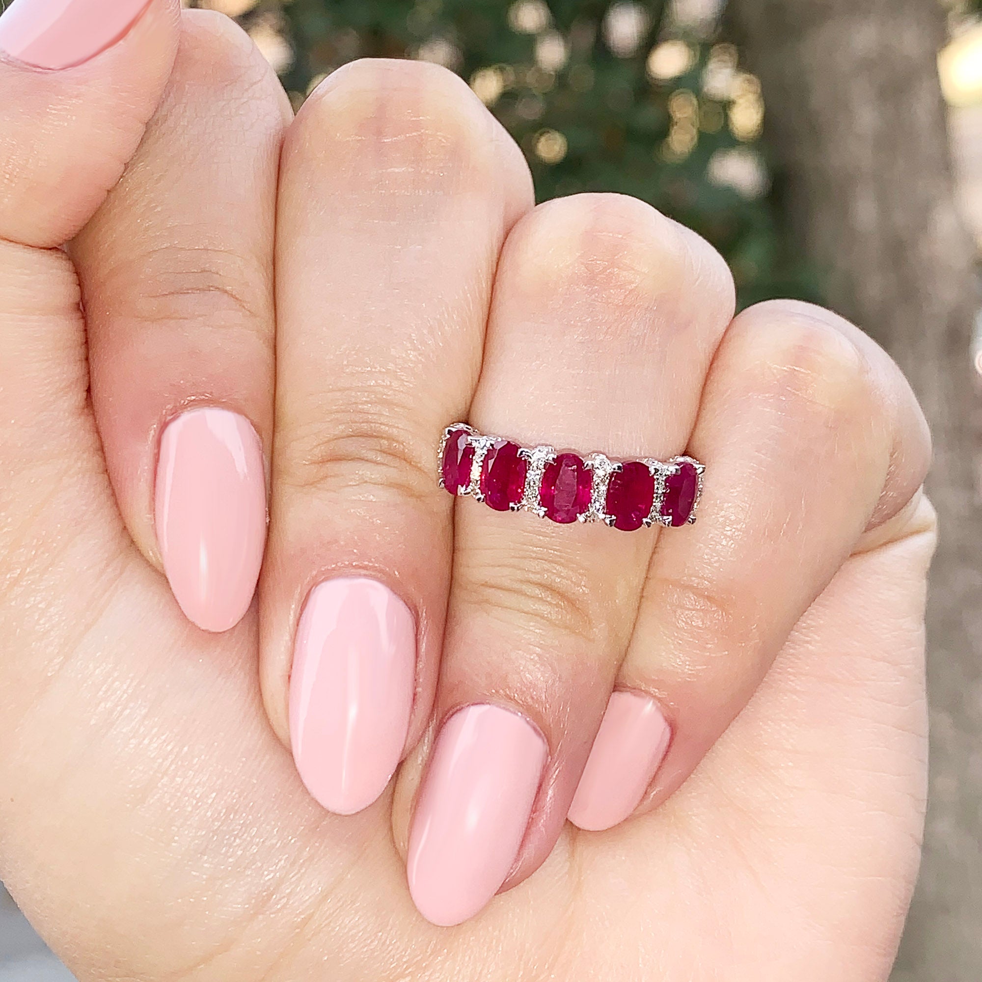 2.32 ctw. Genuine Oval Ruby Band With 0.23 ctw. Diamonds-VIRABYANI